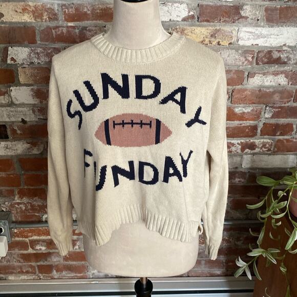 Moon & Madison Sunday Funday  Football Cream Knit Sweater Size S - Picture 1 of 5
